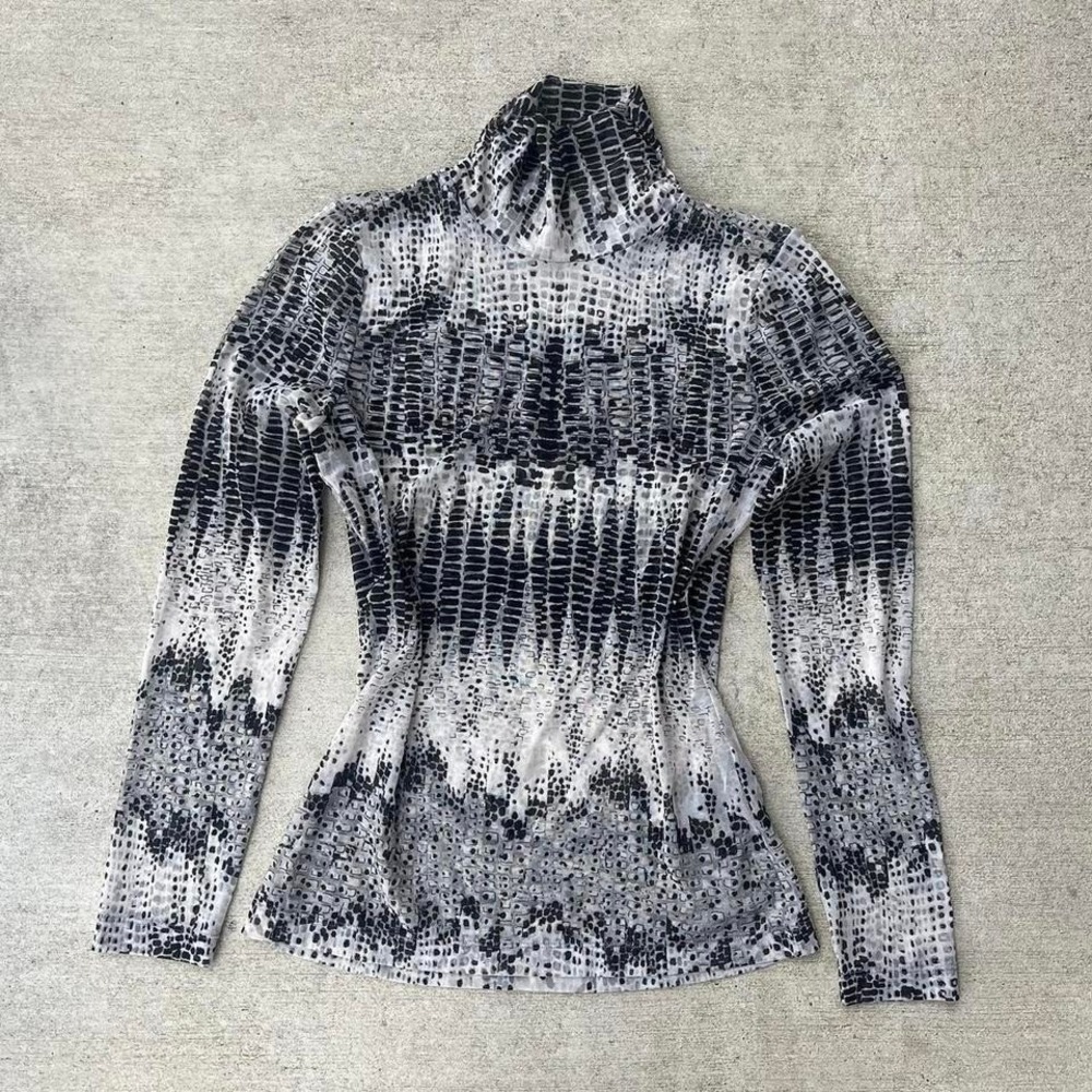 White House Black Market WHBM Snakeskin Print Mesh Turtleneck Long Sleeve Top